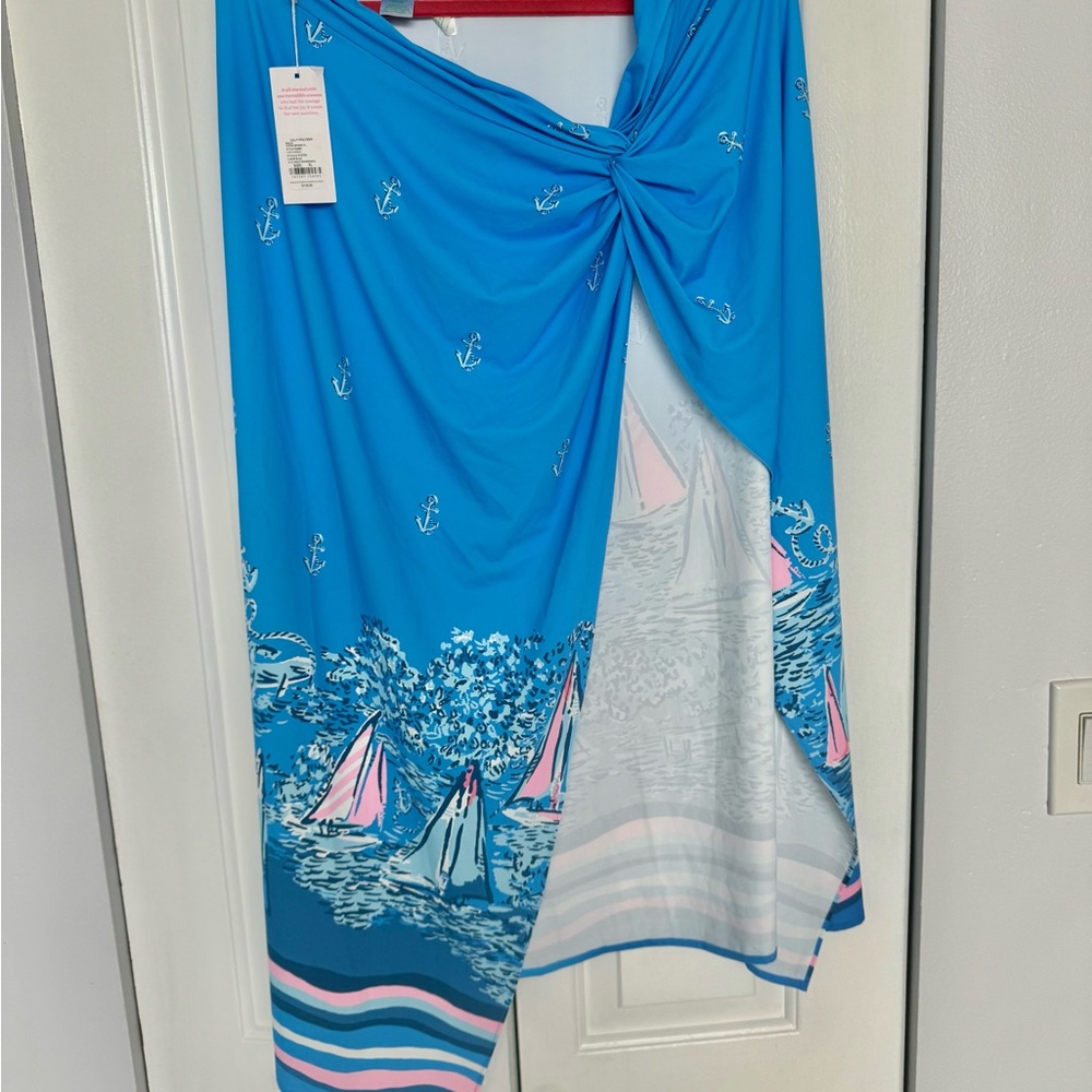 NWT LILLY PULITZER LEEVY SARONG SWIM COVERUP LUNAR BLUE SIZE XL - Picture 9 of 10